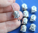 6pc Buddha face metal beads, Tibetan style Antique Silver