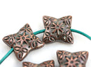 14mm Copper Pillow shape beads, Flower Ornament