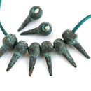 8pc Copper spike charms Green Patina 2mm hole
