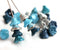 7x5mm Flower Cups Czech glass beads Mix, Blue, Silver, Petrol - 25Pc