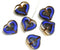 14mm Dark Blue Heart, Picasso czech glass beads, table cut - 6Pc