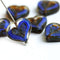 14mm Dark Blue Heart, Picasso czech glass beads, table cut - 6Pc