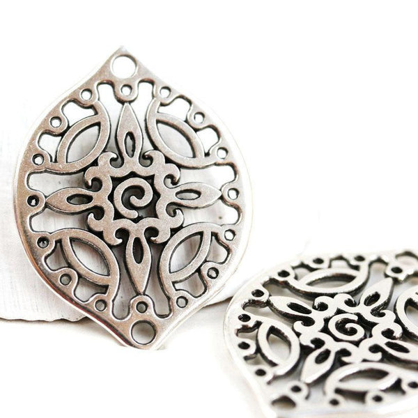 2pc Antique silver Filigree drop charms Openwork connector