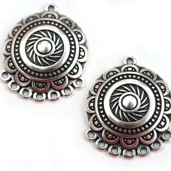 2pc Antique Silver Dome Ethnic Connectors 25mm 7 loops