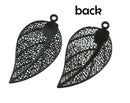 2pc Black Filigree Leaf charms, Thin Laser cut stamping