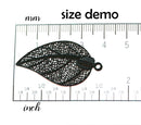 2pc Black Filigree Leaf charms, Thin Laser cut stamping