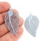 2pc Light Grey Filigree Leaf charms, Thin Laser cut stamping