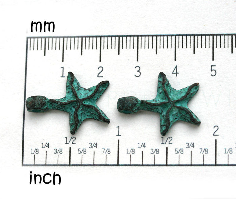 4pc Sea star charms 22mm, Green patina