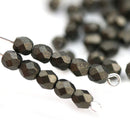 4mm Dark olive green glass beads, Metallic Suede fire polished spacers - 50Pc