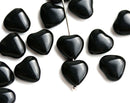 8mm Black heart beads, Jet black czech glass pressed beads 40Pc