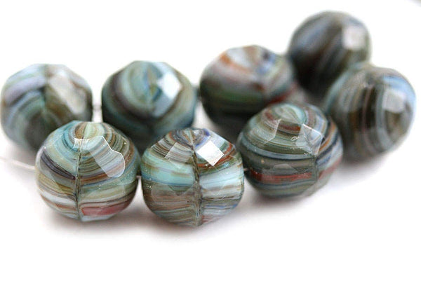 12mm Round Grey Blue Czech Glass beads, fire polished - 4Pc