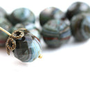 12mm Round Grey Blue Czech Glass beads, fire polished - 4Pc