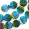 10mm Green Blue Coin shaped czech glass beads, round tablet shape beads 25Pc