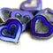 14mm Dark Blue Heart, Picasso czech glass beads - 6Pc