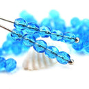 4mm Capri Blue czech beads, faceted fire polished spacers - 50Pc