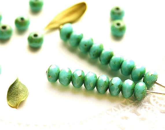 3x5mm Picasso Turquoise green Czech Glass beads spacers - 40Pc