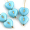 14mm Sky Blue Golden wash puffy Heart Czech glass beads - 6pc