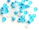 6mm Pony beads mix in Blue, Turquoise, White Czech glass Roller beads, 2mm hole - 50pc