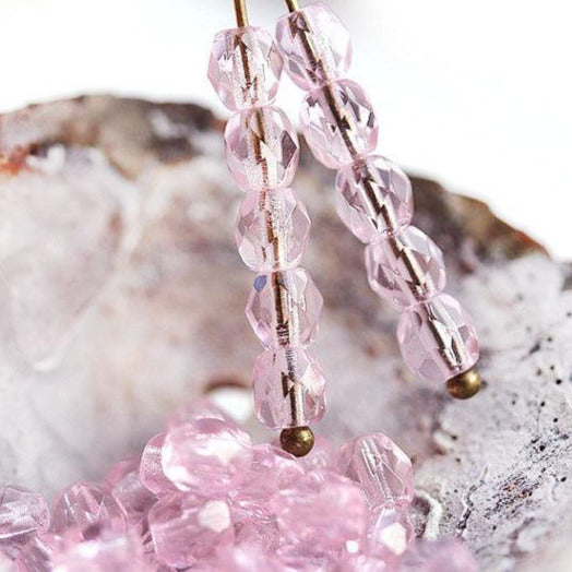 4mm Rose Pink czech glass faceted beads, fire polished spacers - 50Pc