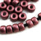 6mm Pony beads Pink Copper Metallic Czech glass Roller beads, 2mm large hole, 50pc