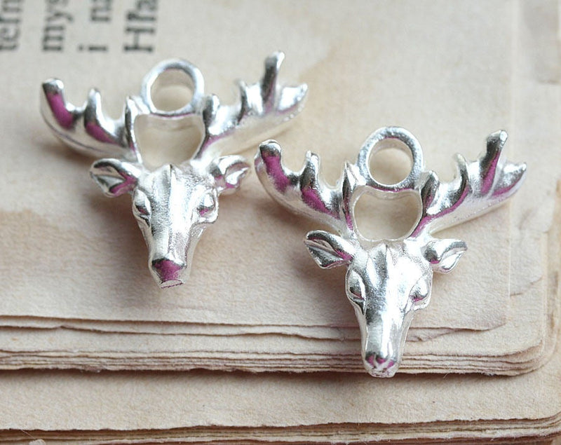 2pc Silver tone Deer Elk charms
