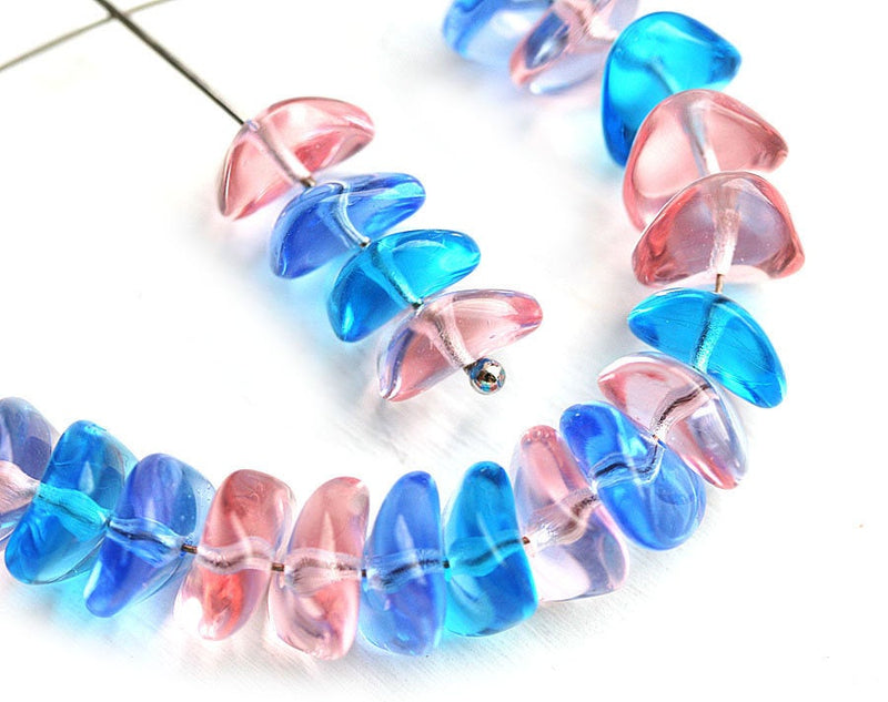 4x9mm Wavy rondelle beads Blue Pink MIX Czech glass  - 25Pc