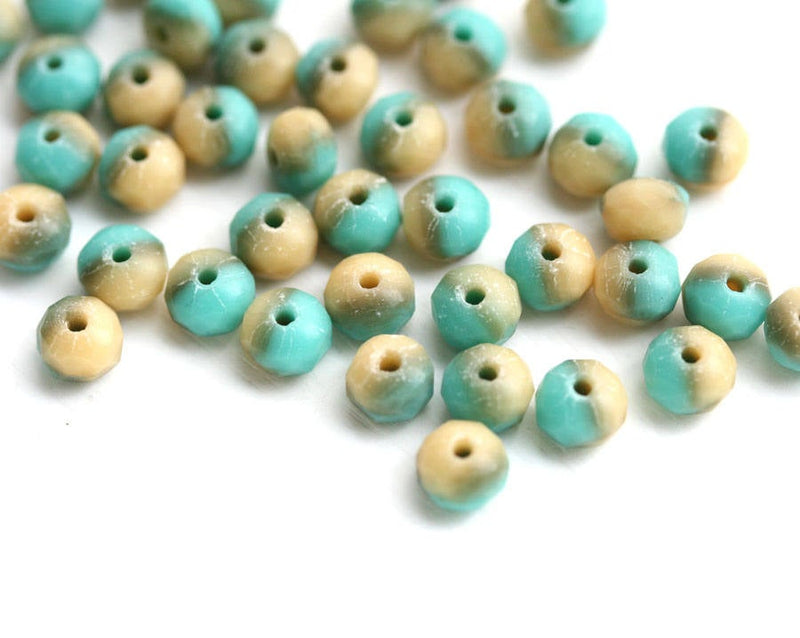 3x5mm Turquoise Green and Beige mixed Czech glass beads - 40pc