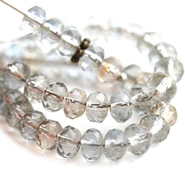 3x5mm Light Grey Brown czech glass beads mix gemstone cut - 40Pc