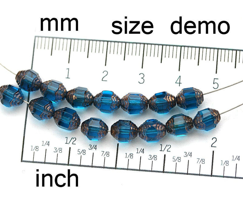 8x6mm Cathedral barrel Indicolite Blue Czech Glass beads, 15Pc