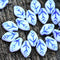 12x7mm White Leaf beads Blue Inlays Czech glass - 25Pc