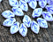 12x7mm White Leaf beads Blue Inlays Czech glass - 25Pc
