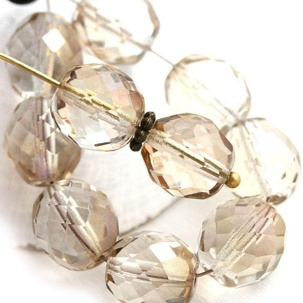 10mm Light Smokey Topaz Czech glass beads, AB finish - 10pc
