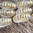 17x8mm Crystal Clear and Golden Ornament oval czech glass beads - 10pc