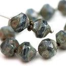 9mm Round Chunky czech beads, Picasso Dark Blue Grey mixed color fire polished beads - 15Pc