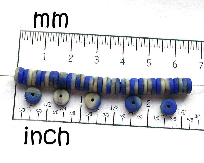 40Pc Blue and Silver Rondelle  czech glass beads, Montana Blue - 6x3mm