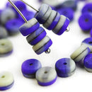 80pc Blue gray Rondelle beads, pressed czech glass spacers - 6x3mm
