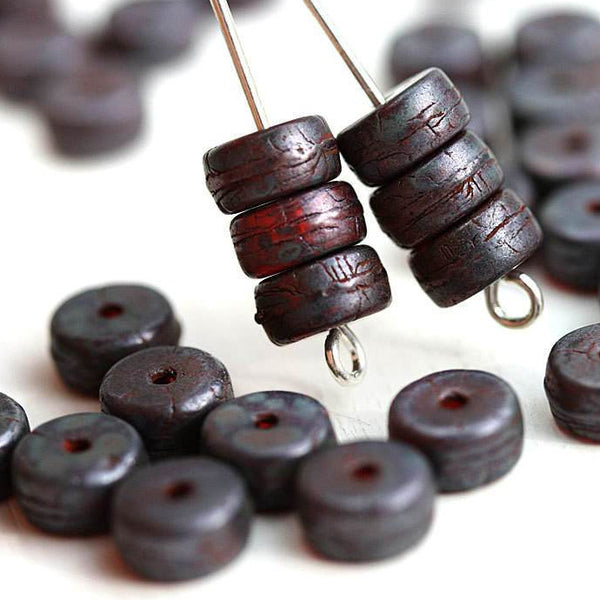 6x3mm Dark Red Rondelle beads pressed czech glass  - 40Pc