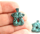 2pc Two Mermaids charms, Green patina Copper