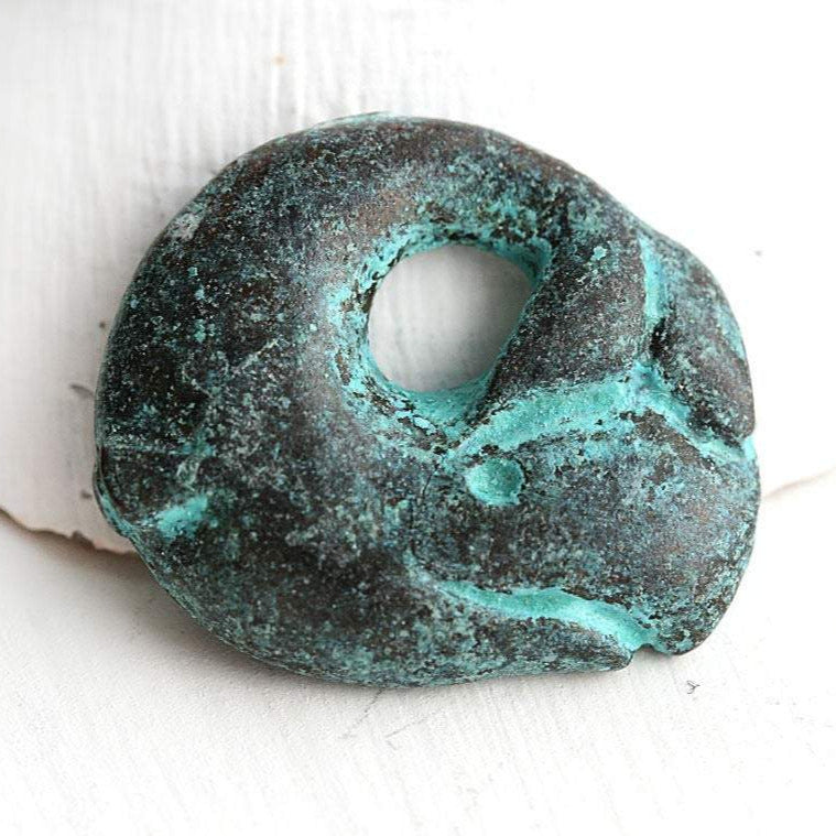 Whale pendant bead, Green Patina Copper