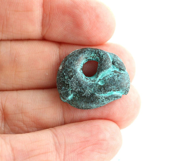 Whale pendant bead, Green Patina Copper