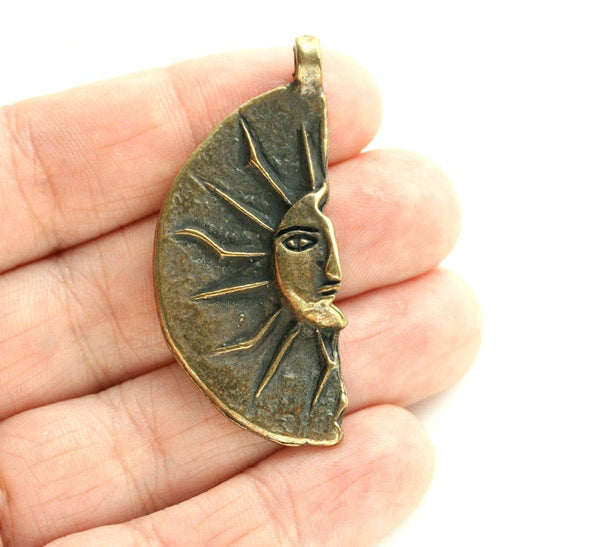 Antique brass Half of a Sun celestial pendant