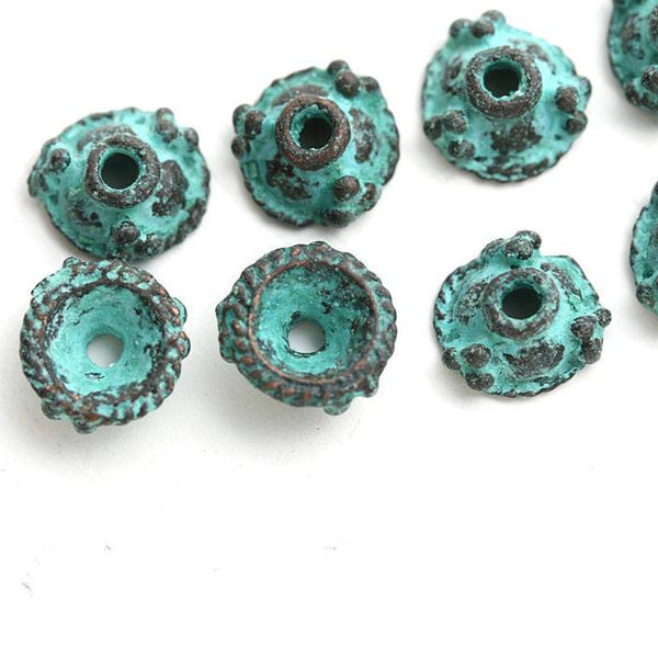 8mm Bead caps Green patina Copper 8Pc