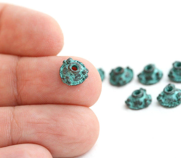 8mm Bead caps Green patina Copper 8Pc