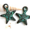 2pc Copper Seastar charm, green patina, Starfish 25mm