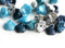 7x5mm Flower Cups Czech glass beads Mix, Blue, Silver, Petrol - 25Pc