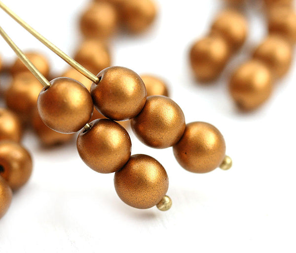 6mm Matte Dark Old Gold beads Czech glass druk pressed spacers - 30Pc