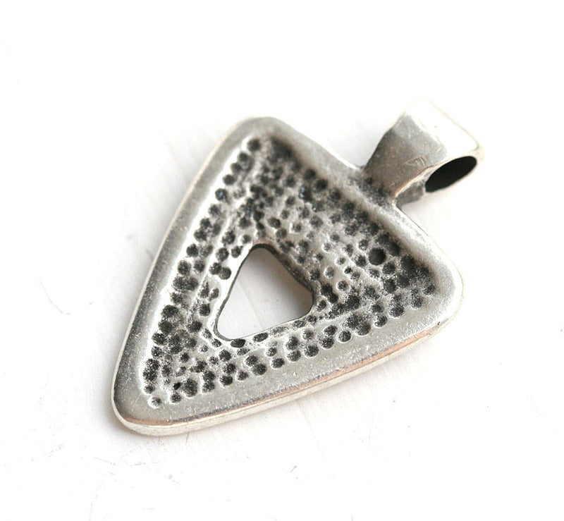 Antique Silver Triangle pendant Ancient Symbols cabochon base