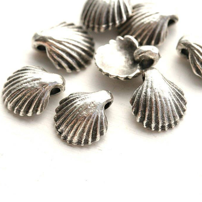 8pc Small shell charms, Antique Silver