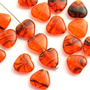 10mm Orange Black Heart czech glass pressed beads - 20Pc