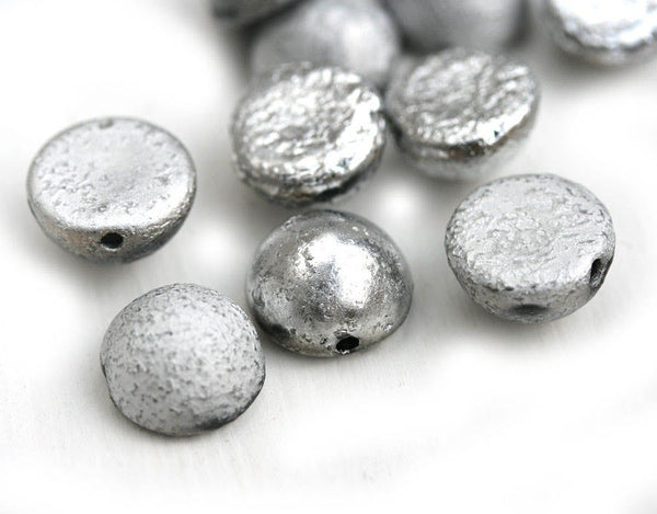 12x7mm Silver glass Dome czech beads mix, round half sphere - 10pc